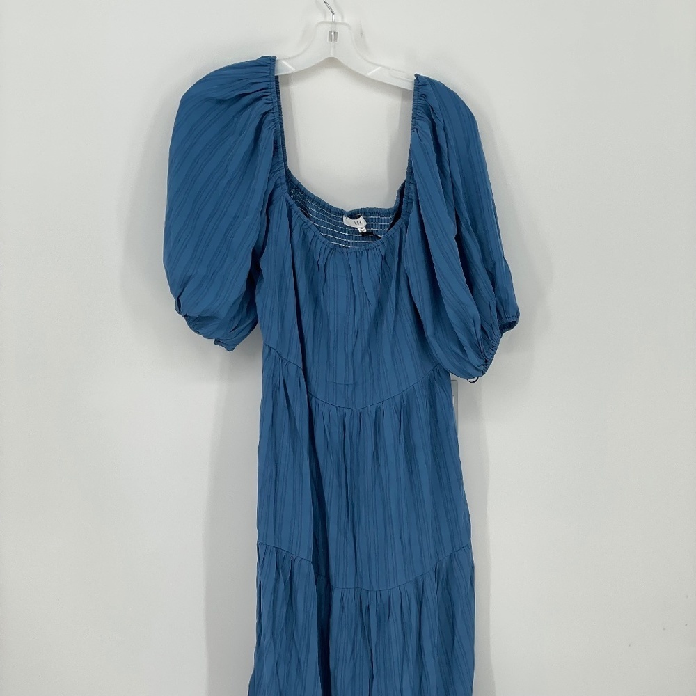 N S R Blue Peasant Ruffle Sleeve Long Maxi Dress